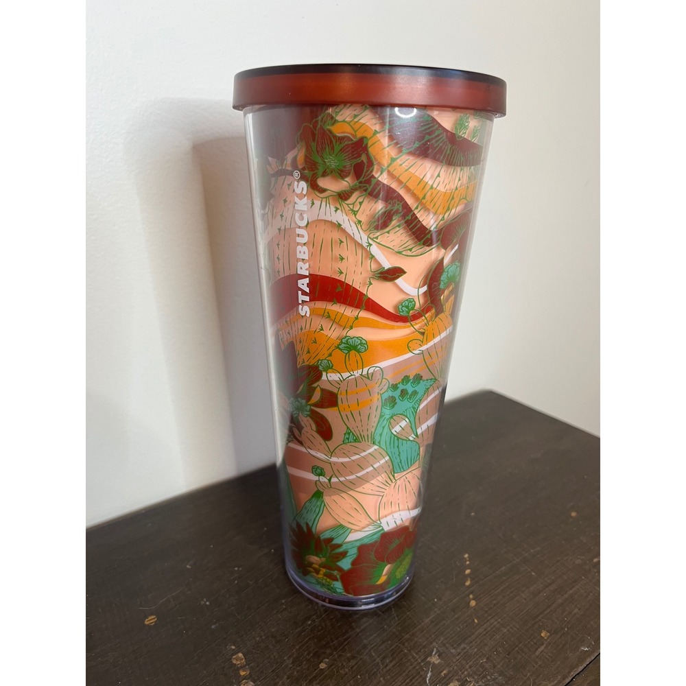 Starbucks Desert Cactus‎ Floral Print Tumbler 24 oz Reusable Cup No Straw